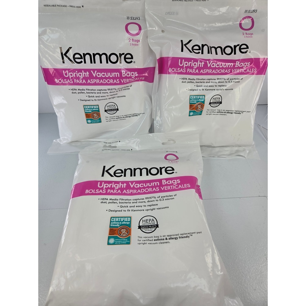6 Kenmore Upright Vacuum Bags Style O 20 53293 HEPA Media Filtration 50690